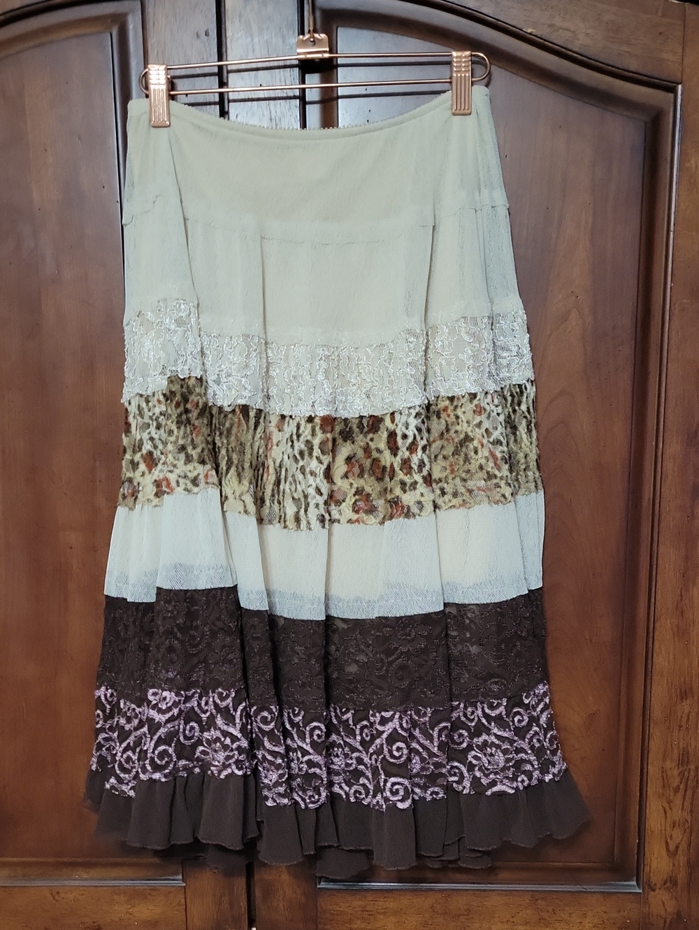 Cache Vintage Women's S Tiered Lace Boho Skirt Elastic Waist Lined